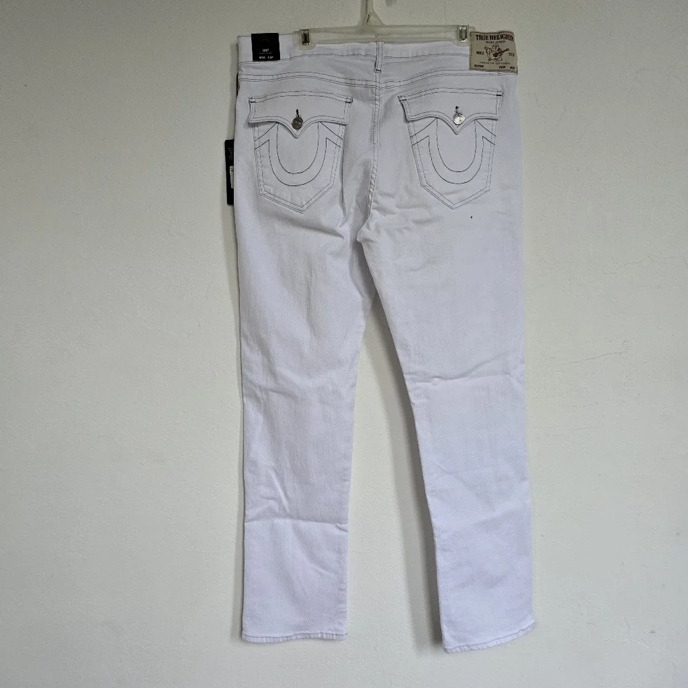 NWT True Religion White Ricky Flap Straight Leg Jeans Size 36